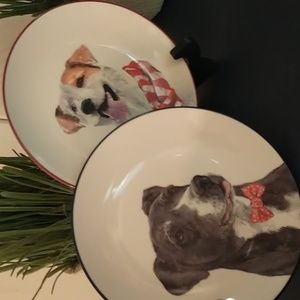 Sleigh Bell Bistro Dog Puppy Plates set of 2 NWOT